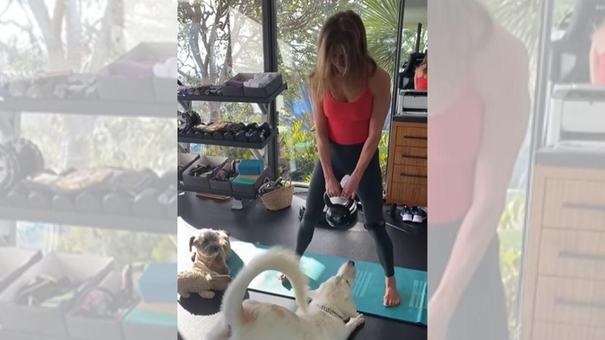 Дженніфер Еністон показала, як собаки заважають їй тренуватися: кумедне відео - Pets