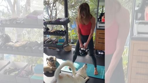 Дженнифер Энистон показала, как собаки мешают ей тренироваться: забавное видео